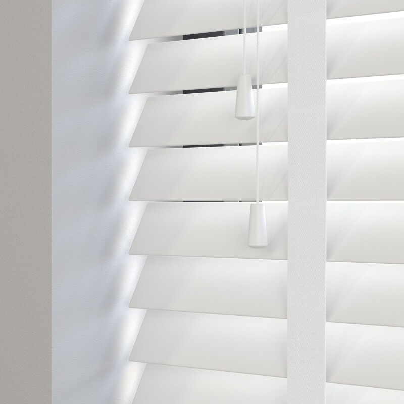 Ahşap Jaluzi 50mm Kurdelalı - BEYAZ